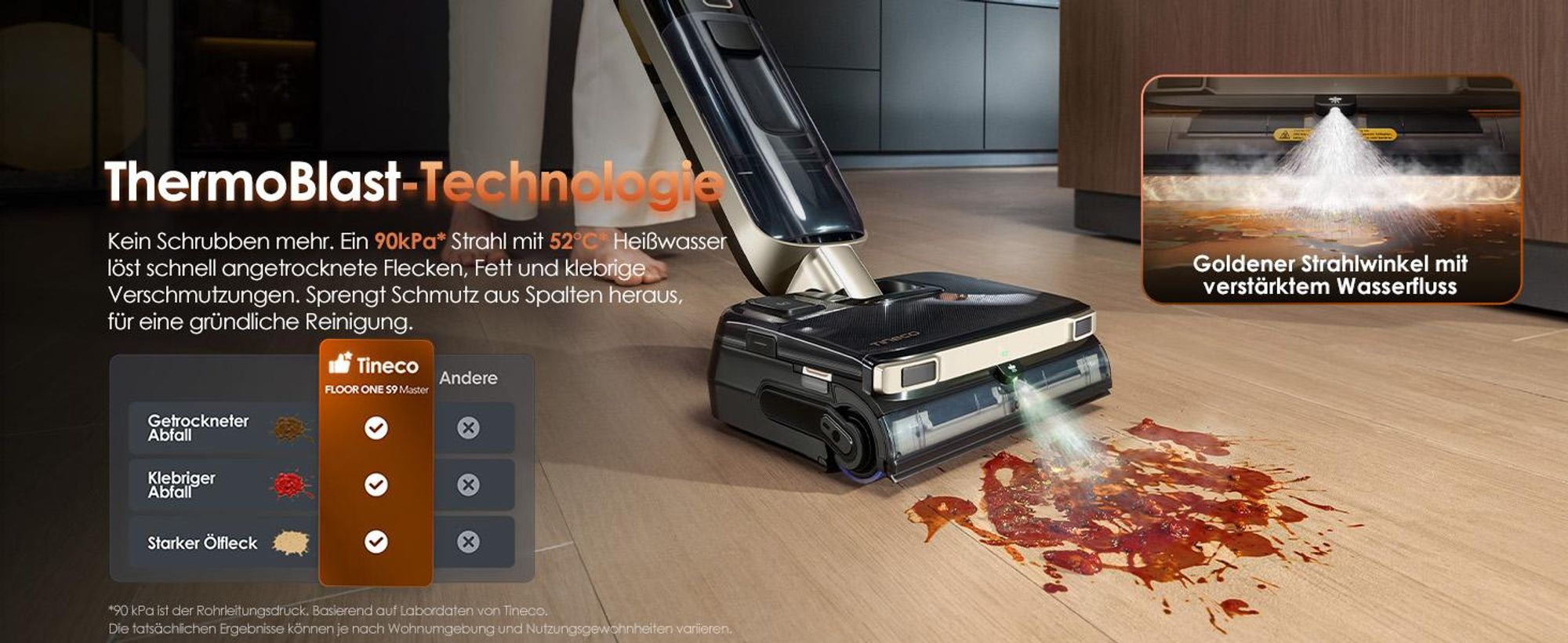 Tineco FLOOR ONE S9 Master Nass Trockensauger, StreakFree-Abzieher, ThermoBlast-Tech, Warmwasser-Wischen, 9,9 cm Höhe, 23 kPa, Flashdry Selbstreinigen
