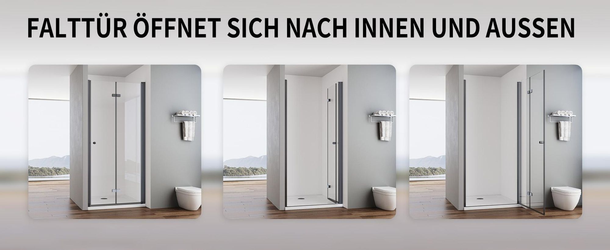 IMPTS Schwarz Nischentür Duschkabine Falttür Duschabtrennung 100cm x 185cm Faltbar Duschwand Eckeinstieg Sicherheitsglas Duschtür Eckdushe Höhe 185cm