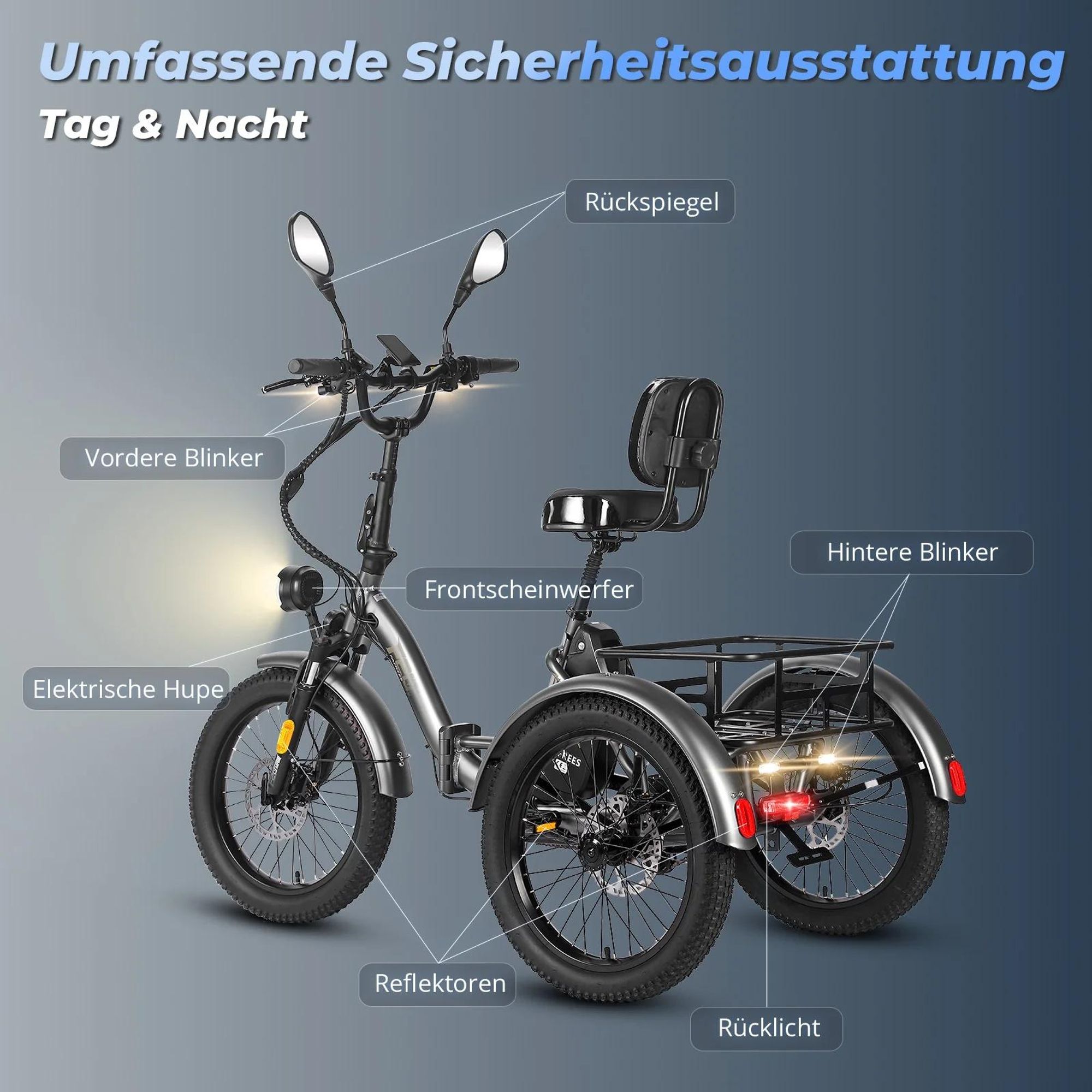 FAFREES F20 Mate E-Lastenrad - Akku 48V23.45AH 20-Zoll-Rädern Hydraulikbremse Sattel mit Rückenlehne - Graublau