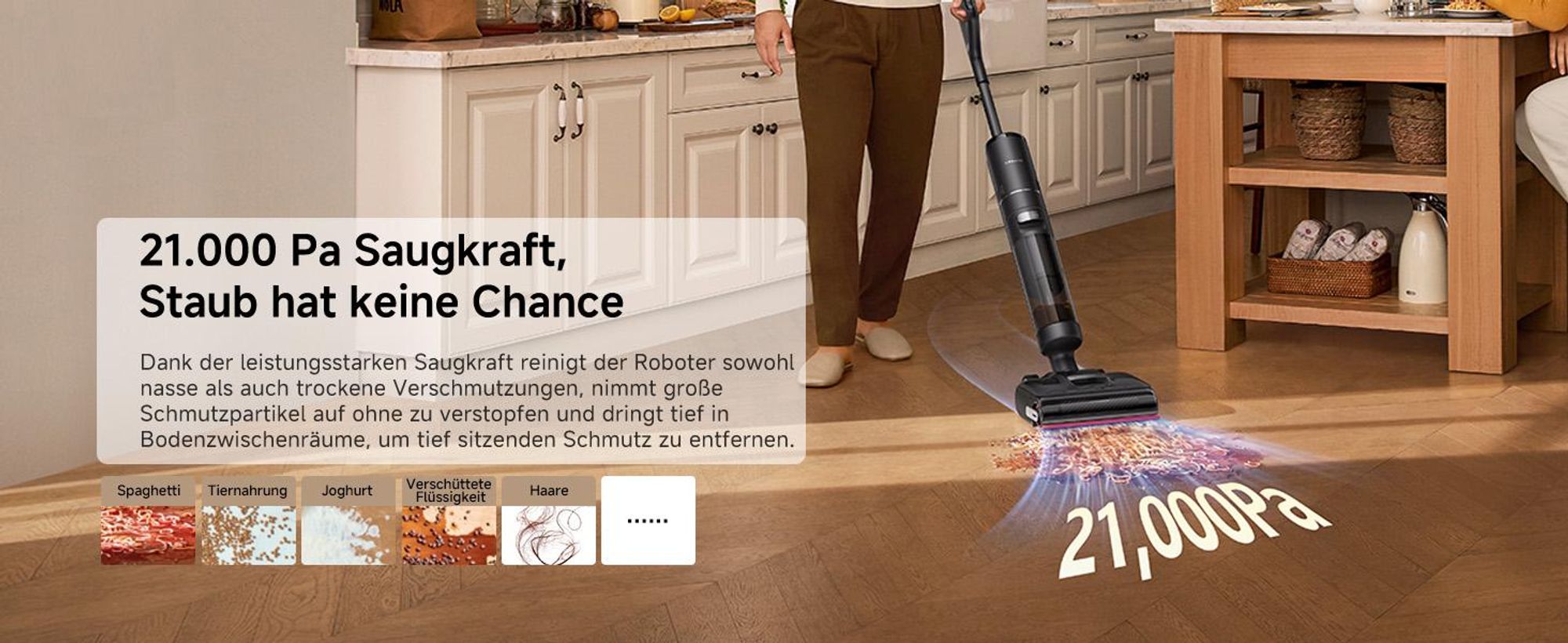 Dreame H15S Nass- und Trockensauger,3-fache Kantenreinigung,KI-Roboterarm,21000Pa Saugkraft,verhedderungsfrei,leise 90°C Trocknung,flaches 180°-Design