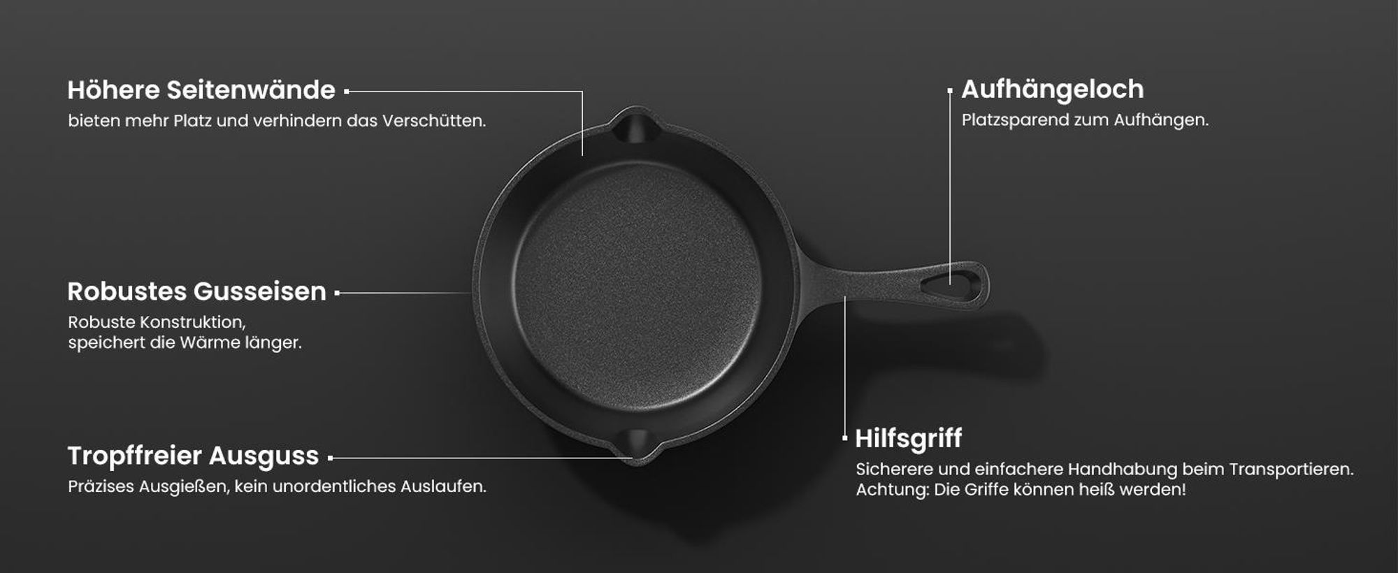 HOMELUX Gusseisenpfanne 26cm Pfanne Gusseisen Induktion Antihaft Eingebrannte Gusspfanne, Eisenpfanne Cast Iron Pan, Skillet Grillpfanne Steakpfanne
