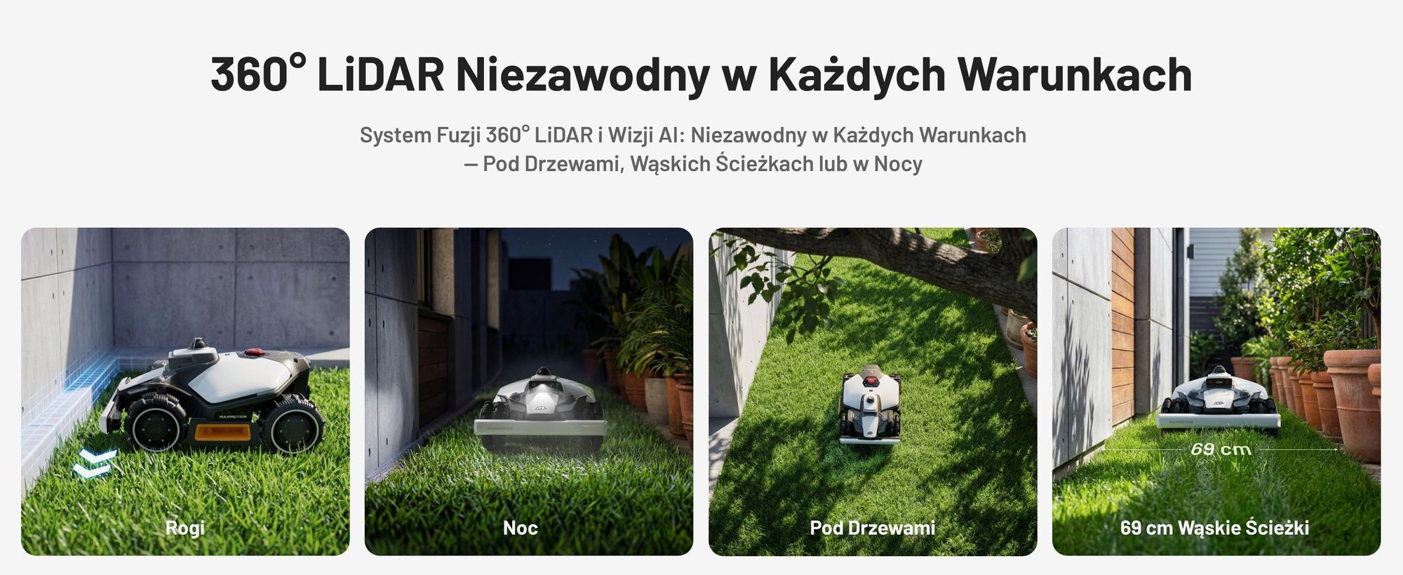 Robotická sekačka Mammotion LUBA Mini 2 AWD 1500, bez kabelu, do 1500 m², sekání okrajů, DropMow, mapování, 4G modul, APP