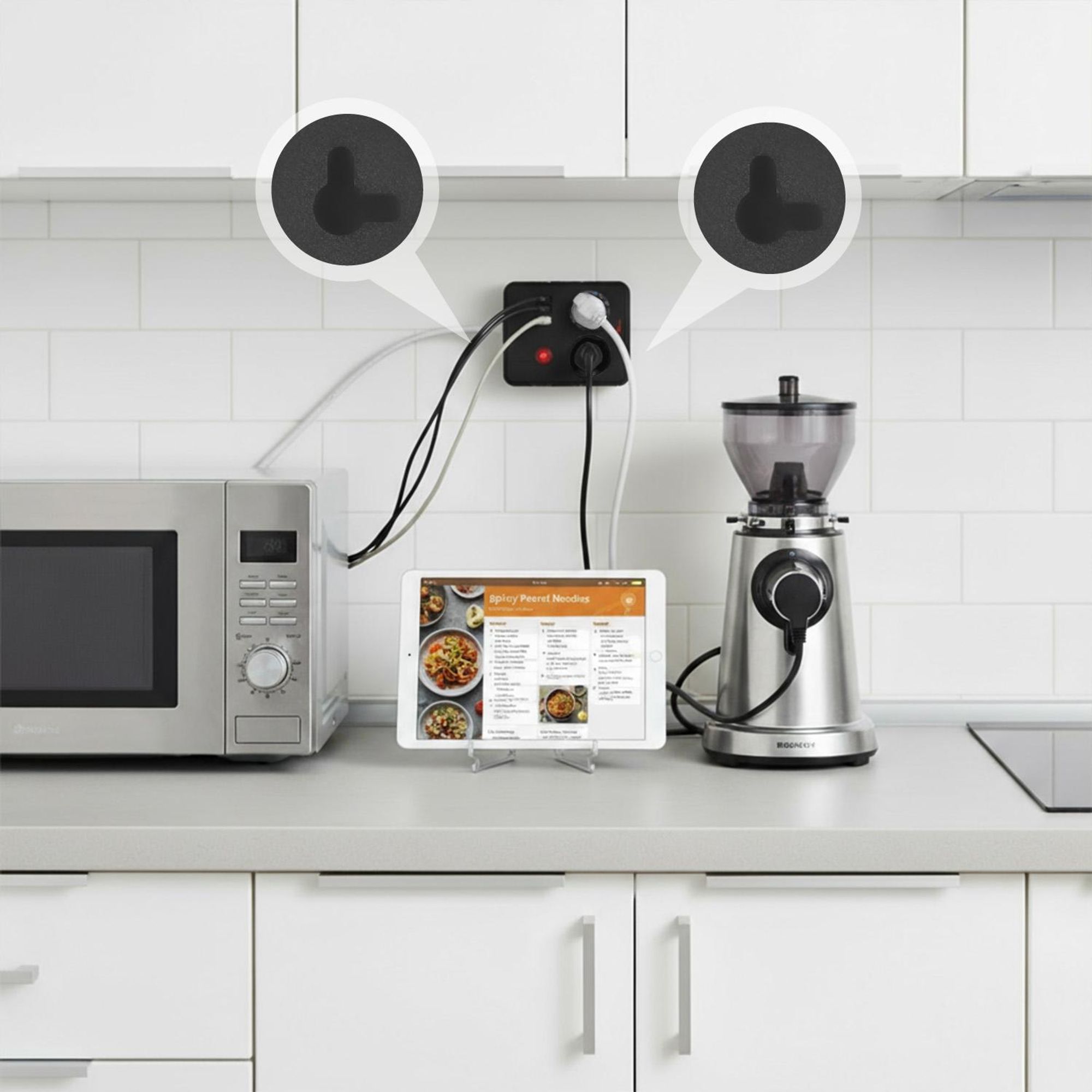 Maclean Steckdosenleiste 2-Steckdosen-Verlängerungskabel + 3xUSB 110-240V AC 50/60Hz 2,1A max 2500W 1,5m schwarz MCE387 B