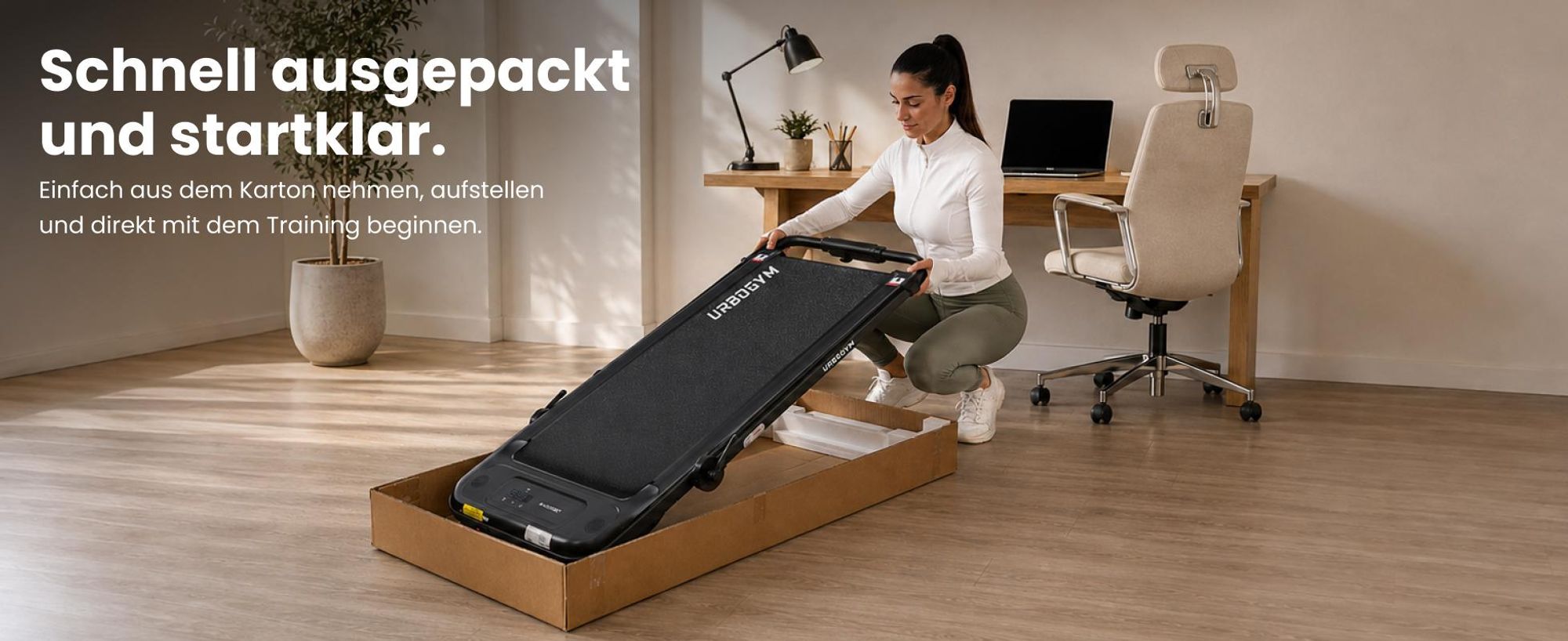 URBOGYM ZUNO PRO Laufband 2in1 Walking Pad klappbar bis 10 km/h, 120 kg, 12 Trainingsprogramme, 2 Steigungsstufen, Bluetooth, LED-Display