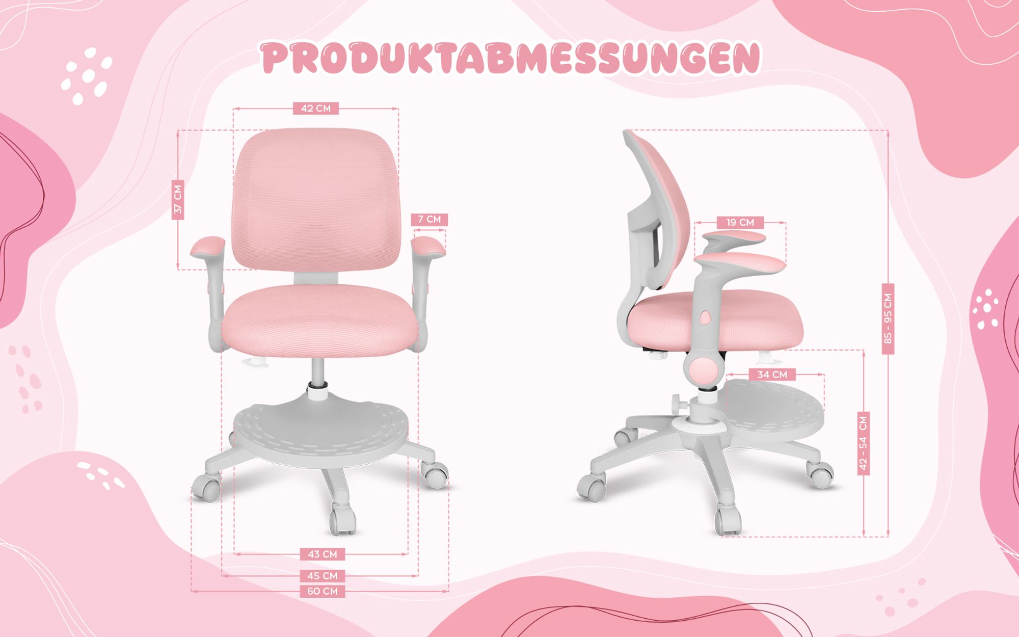Mark Adler Junior 5.0 | Kinder Schreibtischstuhl Ergonomischer Kinderdrehstuhl | Fußablage | Sitztiefe einstellen | Verstellbare Armlehnen | Rosa