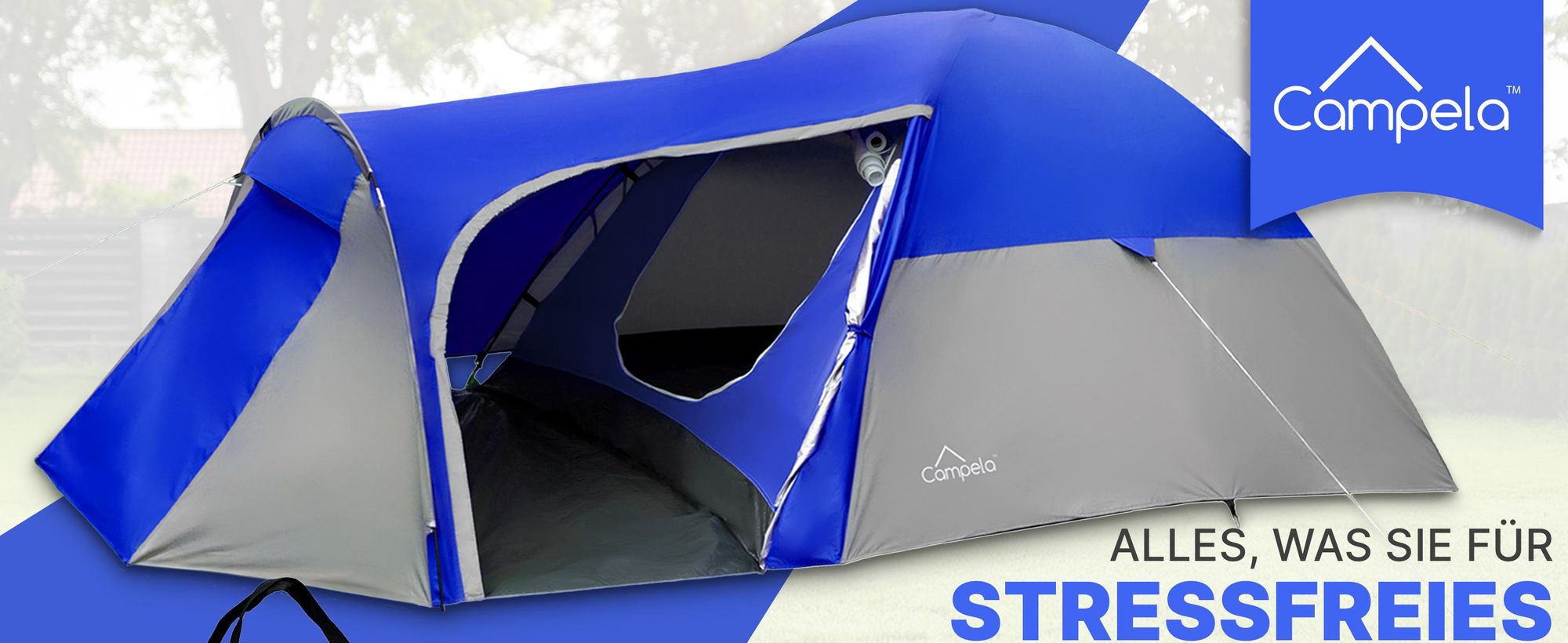 3-Personen Campingzelt Iglu – wasserdicht 3000 mm – mit Vorraum und Moskitonetz – Grau/Blau