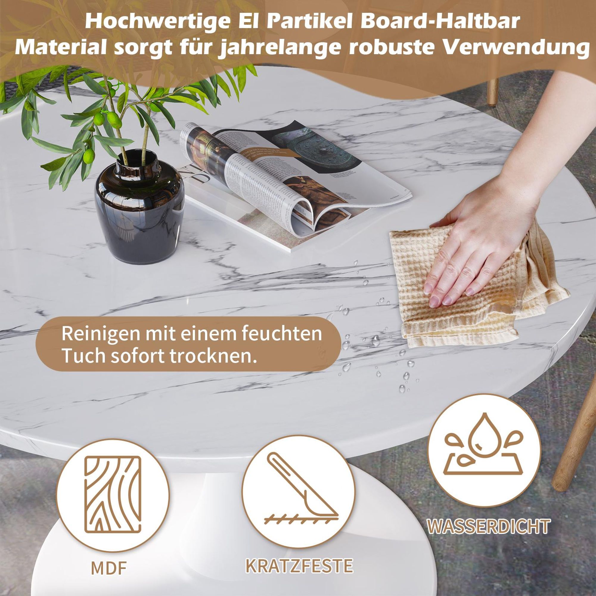 TWSOUL Esstisch Moderner Esstisch Rund, Küchentisch Esszimmertisch Ø 80