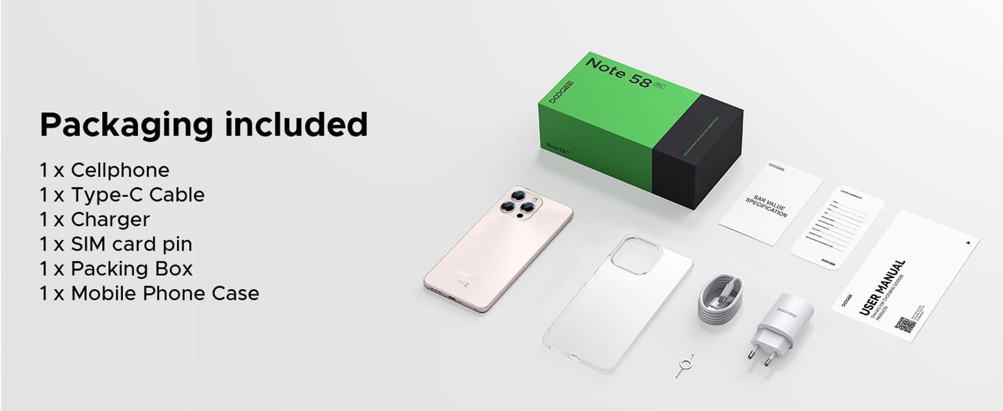 DOOGEE Note58 Pro, smartphone, Android 16, 6,75" displej s obnovovací frekvencí 90 Hz, baterie 6250 mAh, 32 GB RAM + 256 GB interní paměť, 4G, 16 MP fotoaparát, NFC, čtečka otisků prstů, bez smlouvy