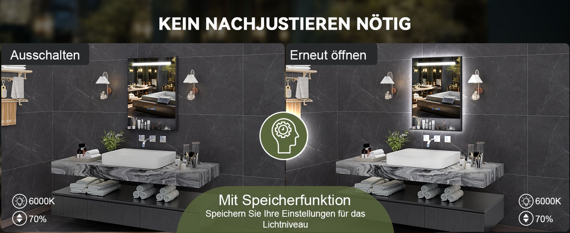 Puluomis Badspiegel Badezimmerspiegel mit LED Beleuchtung 60x80cm Antibeschlag 3 Lichtfarben dimmbar abnehmbare Ablage und Speicherfunktion