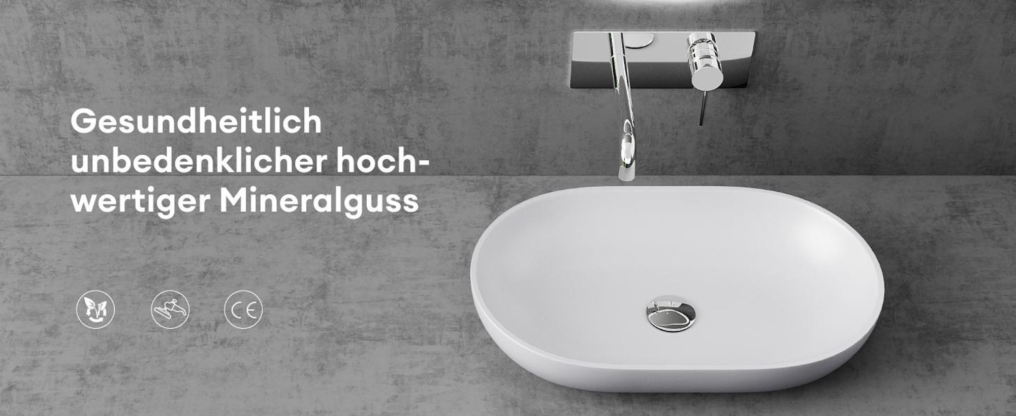 doporro Waschbecken Aufsatzwaschbecken 54x34x10,5cm mineralguss Waschschale aus hochwertigem Gussmarmor in Weiß Hochglanz Colossum808