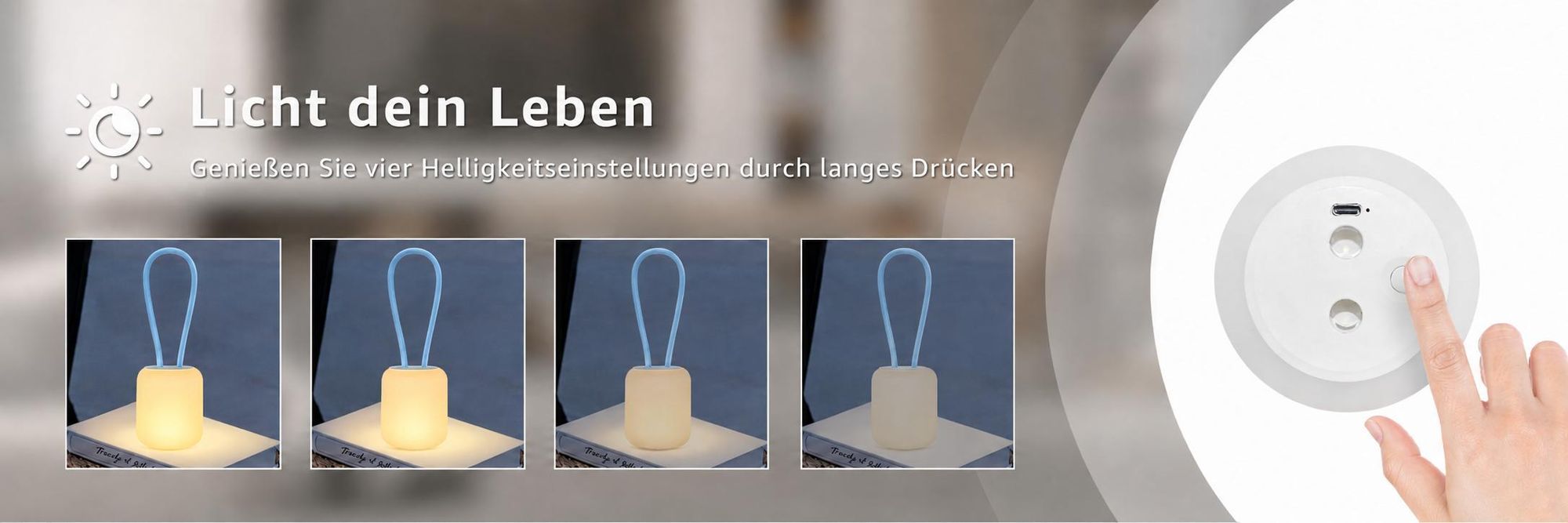 LED Campinglampe,USB-Aufladung Nachtlicht,flexible Outdoorlampe zum Aufhängen,Hinstellen und Montieren,dimmbare Handyhalter Campingleuchte,Blau