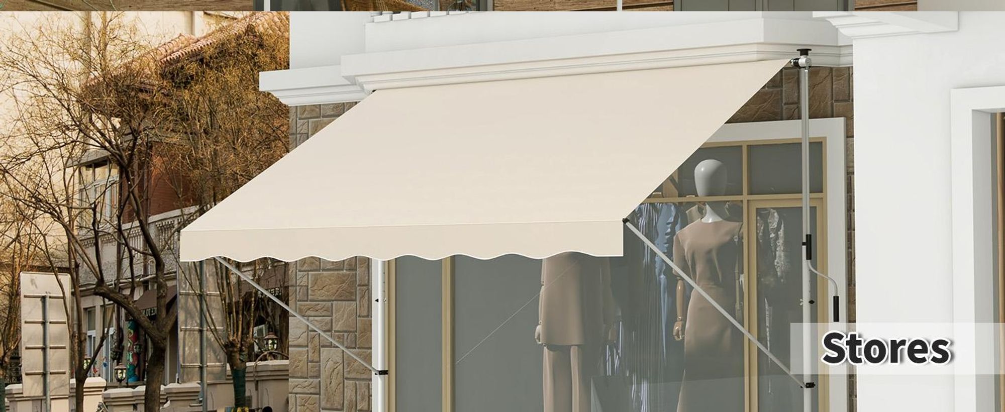 Markiza Outsunny z korbą, regulowana wysokością, z ramionami przegubowymi, odporna na zabrudzenia i warunki atmosferyczne, markiza balkonowa o szerokości 150 cm, markiza tarasowa na taras, balkon, werandę, beżowa