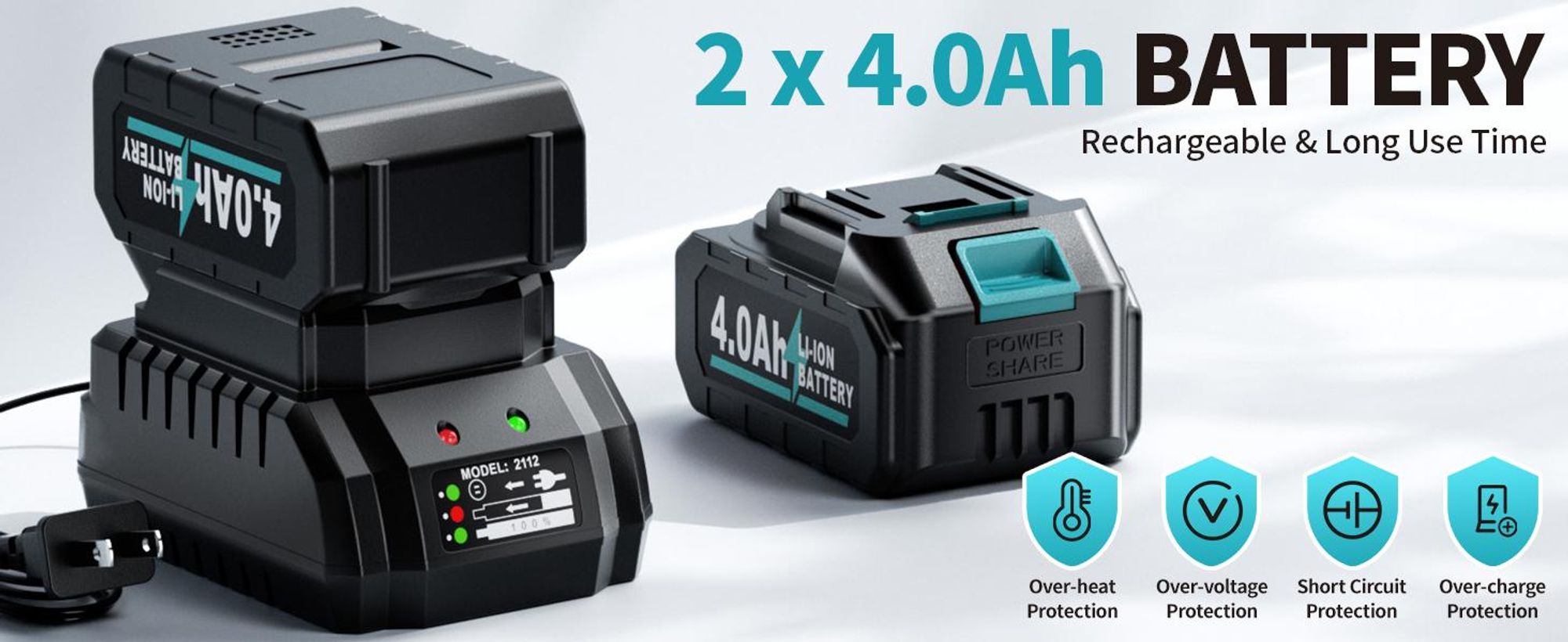 Akku-Heißluftpistole 21V mit 2x 4000mAh Akku & 5 Düsen - 550°C / 300°C Heißluftgebläse, Sicher & Ergonomisch, für Handwerk, Auto, Bau & DIY Projekte