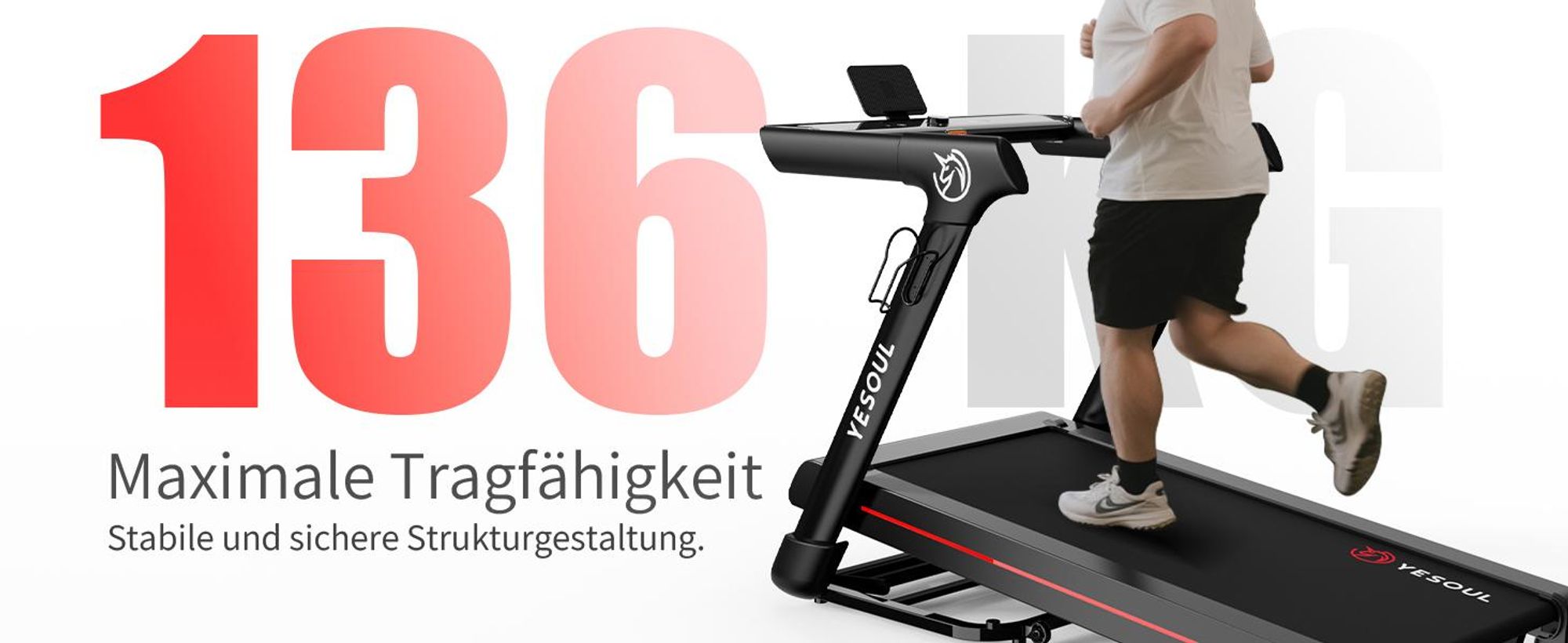 Yesoul T3 Pro Laufband – 3.0 PS Motor, 10 % Steigung, 6-Punkt-Dämpfung, 136 kg Traglast, klappbar, App-Steuerung