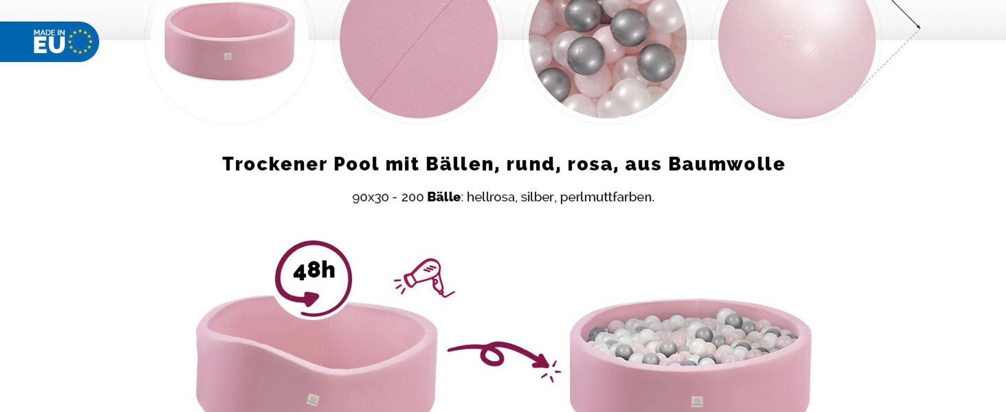 MISIOO Smart Bällebad 90 x 30 cm/200 Bälle  - Bällebad Kinder für Baby Zimmer - Bälle für Bällebad - Baby Spielzeug - Rosa: Hellrosa/Perlen/Silber