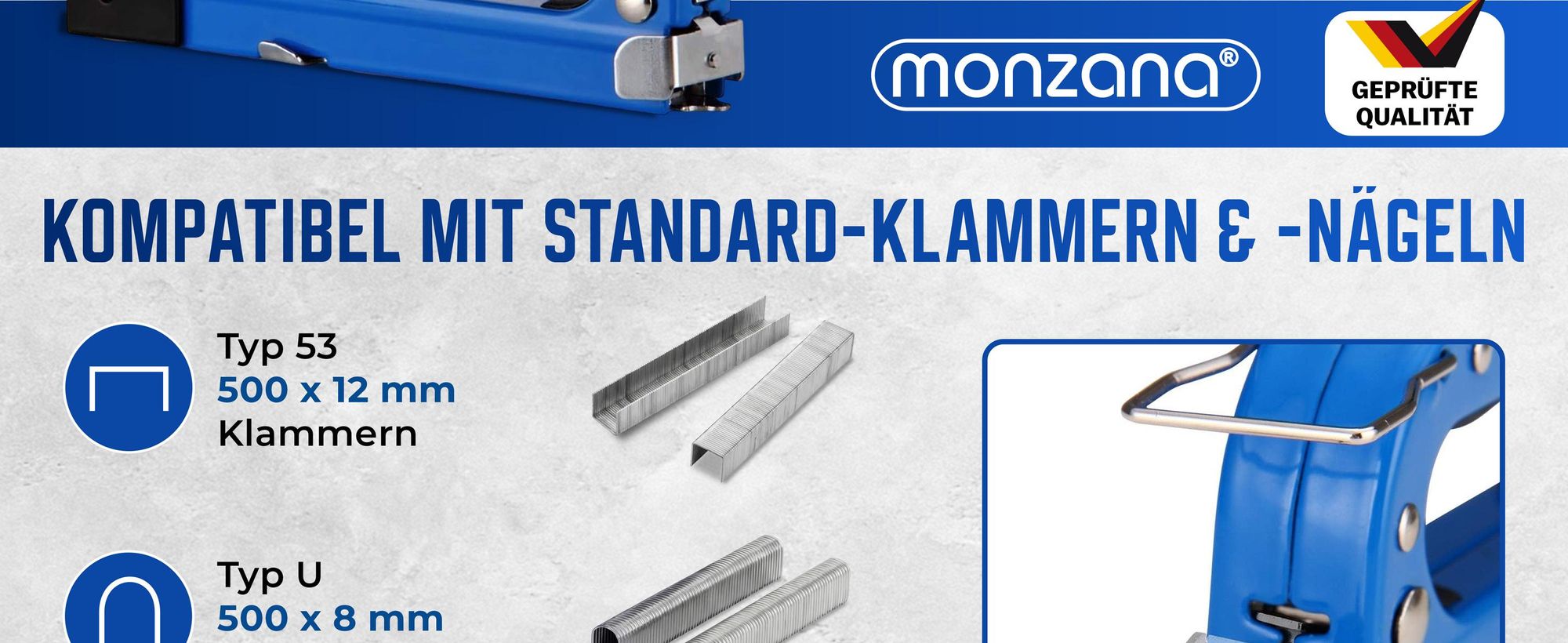 MONZANA® Tacker für Holz Handtacker 3in1 Tackerpistole mit Klammern