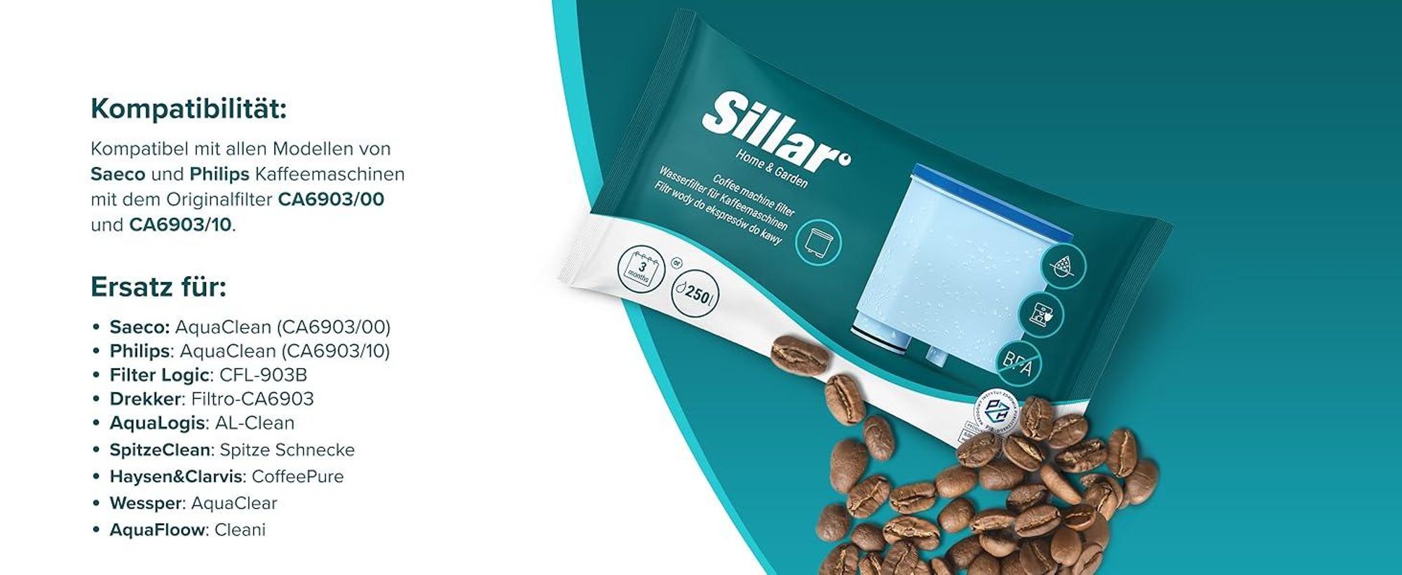 Sillar 6er Pack Wasserfilter Kaffeevollautomat für Philips Aqua Clean CA6903/10 & CA6707/20, Kompatibel mit Saeco und Philips Aquaclean filter
