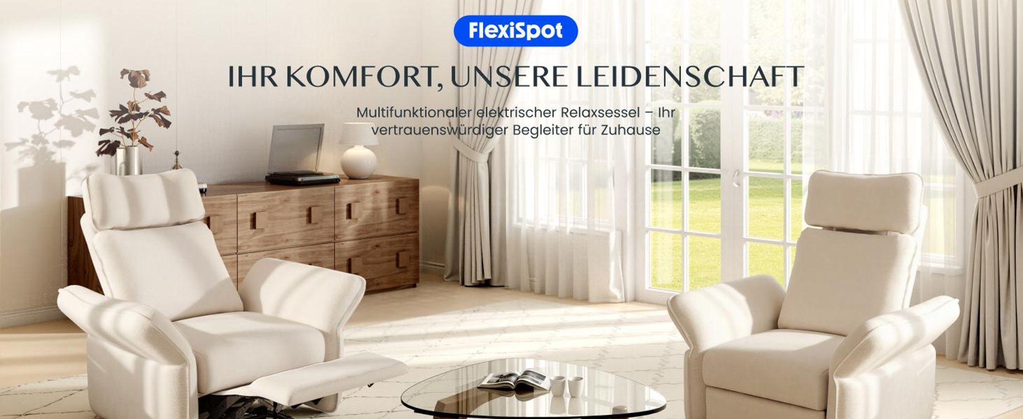 FLEXISPOT XR8 Cradle Elektrischer Relaxsessel mit Decke, Dreh- & Rockingfunktion, Fernsehsessel mit Liegefunktion, 3D-Kopfstütze, Beige