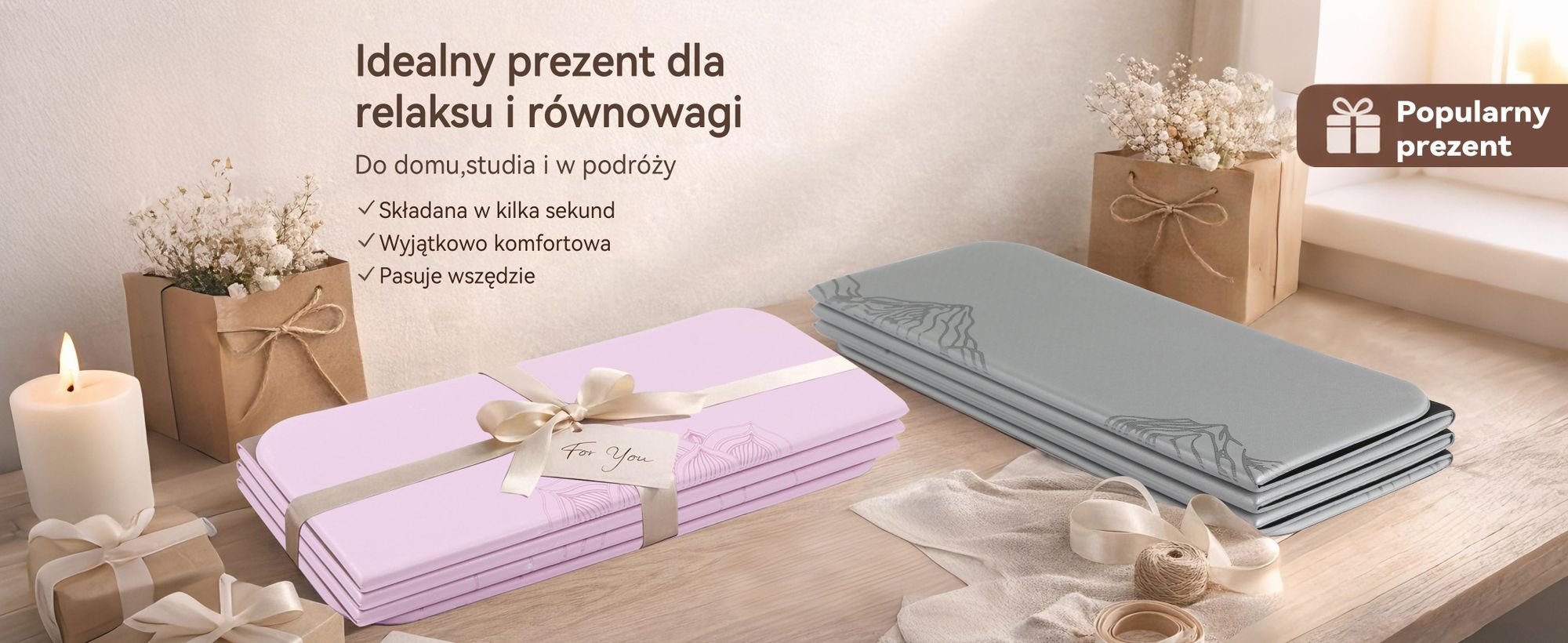 FunLife Składana mata do jogi XXL, 190x66 cm – grubość 10 mm, antypoślizgowa mata do fitnessu i gimnastyki, idealna do jogi, pilatesu, treningów w domu i na świeżym powietrzu