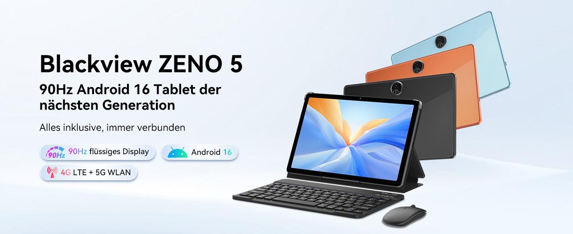 Blackview ZENO 5 Tablet 11", 4G SIM, 90Hz IPS-Display, 32(8+24) GB+128GB, 8300mAh Akku, 6.8mm, 573g, Schnellladung, OTG, GPS, inkl. Stylus & Tastatur