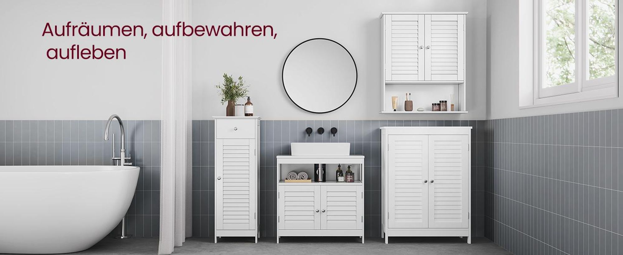 VASAGLE Waschtischunterschrank mit Lamellentüren, aus Holz
