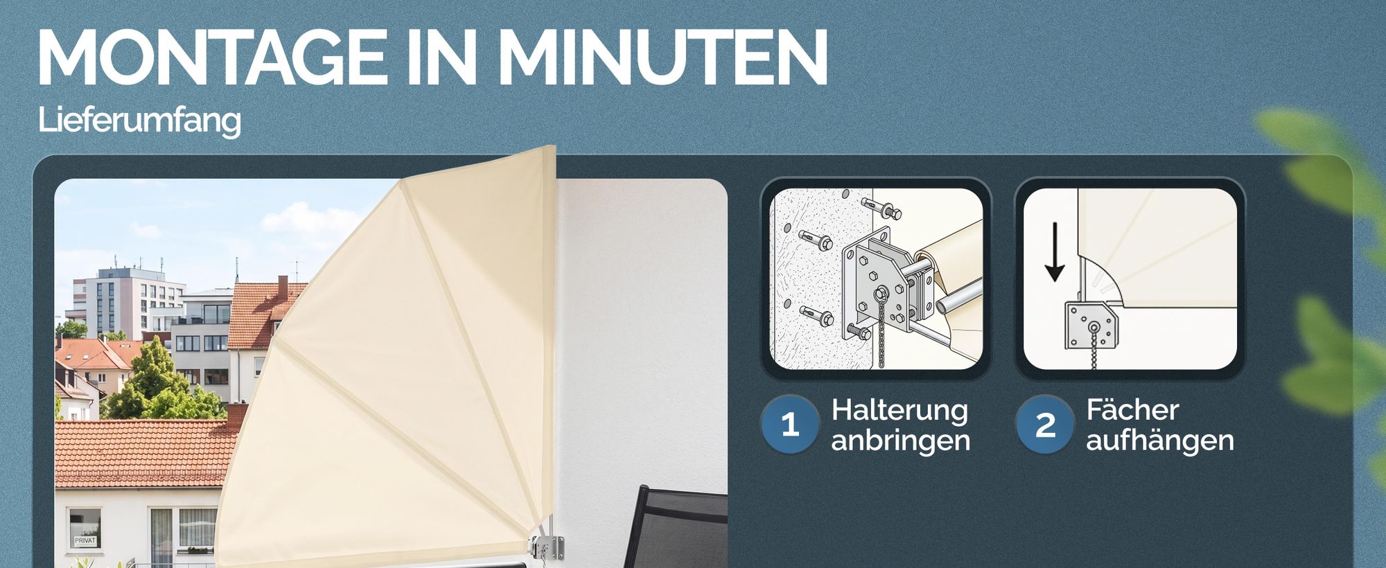 DETEX® Balkonfächer Sichtschutz inkl. Abdeckung 140x140cm Wetterfest UV-beständig Faltbar Terrasse Seitenmarkise Sonnenschutz Wandhalterung Anthrazit