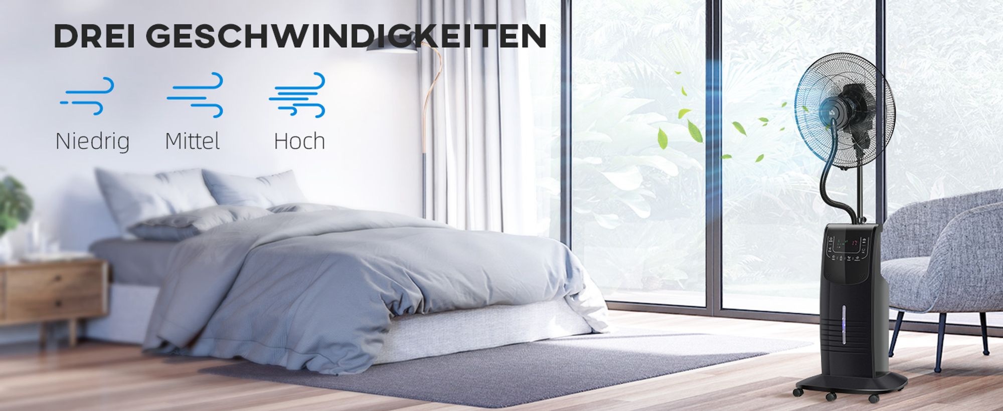 HOMCOM Standventilator mit 3,1L Wasserzerstäuber Ventilator Nebelfunktion 3 Modi