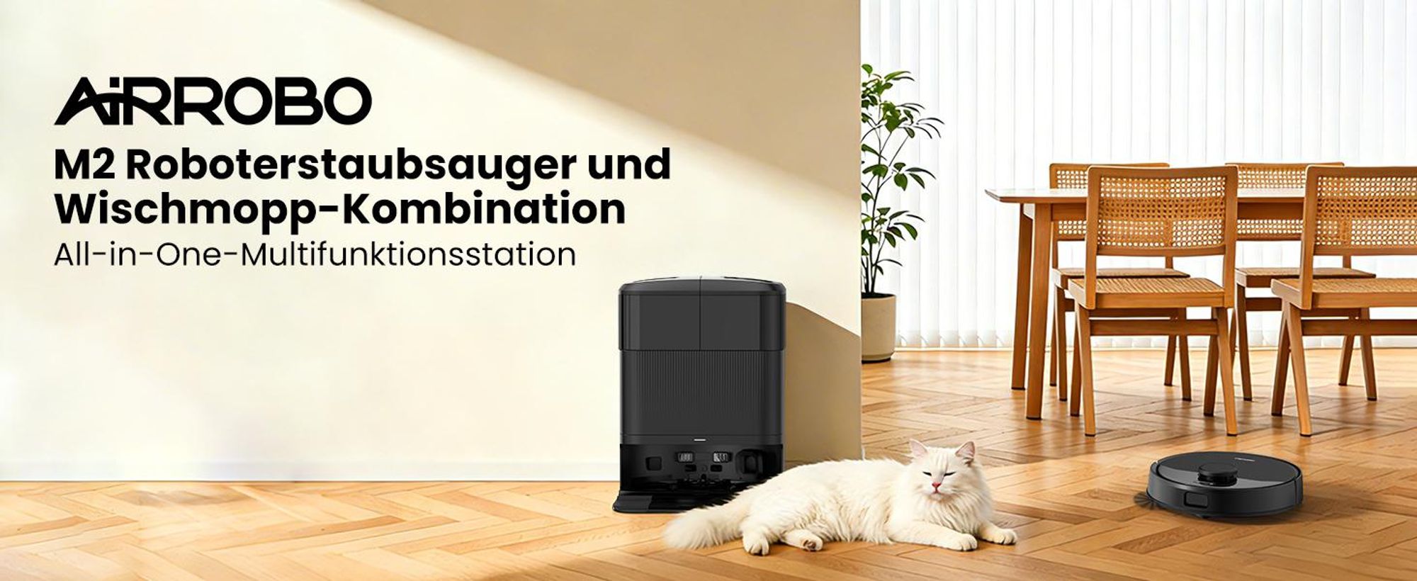 AIRROBO M2 Staubsauger Roboter, 10000Pa Saugroboter, Anti-Tangle-Bürsten, Wischroboter mit Lifting-Mopp