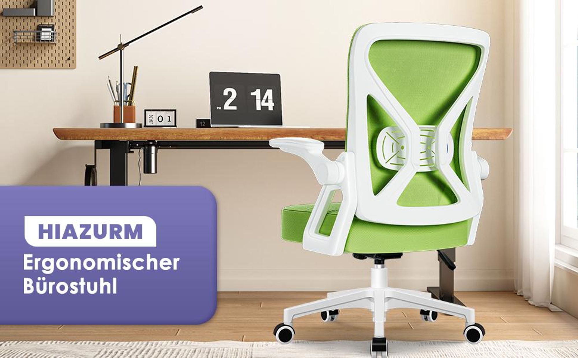 Hiazurm Bürostuhl, Schreibtischstuhl, bürostuhl ergonomisch mit Verstellbaren Armlehnen, höhenverstellbar,S-förmige Lendenstütze,Chefsessel 150kg