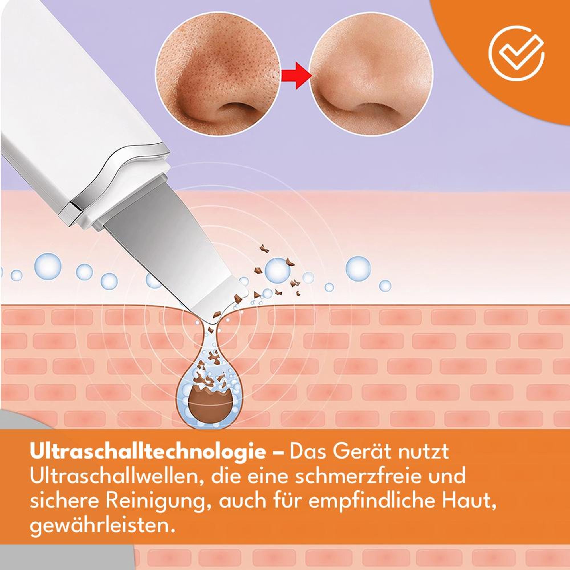 KRUMAD Skin Scrubber Ultraschall, Mitesserentferner Gesicht, 3 Stufen, Porenreiniger mit Akku, Gesichtsreiniger für porentiefe Reinigung, Schwarz