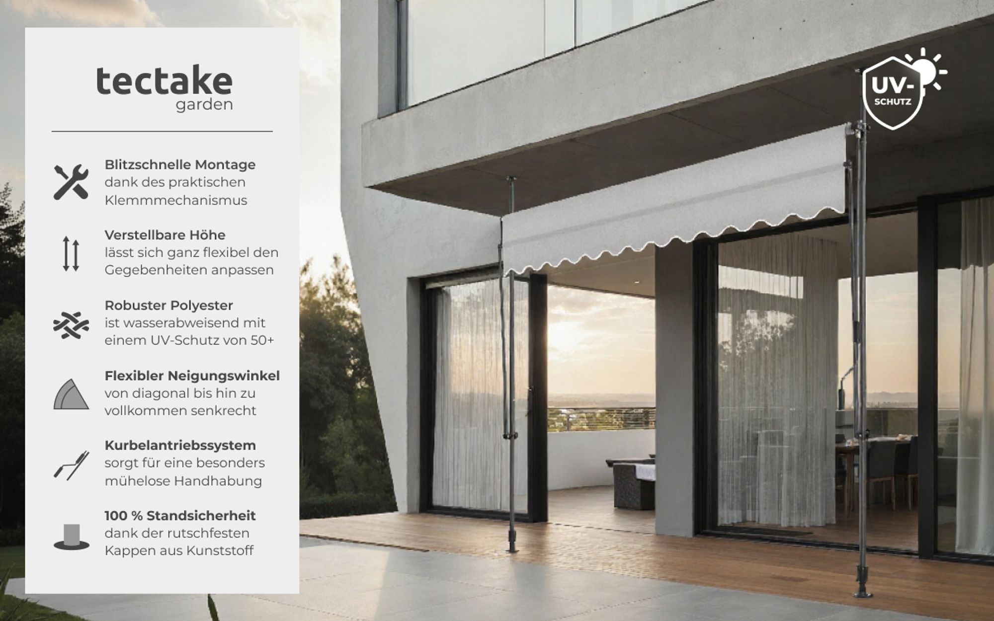 tectake® Klemmmarkise mit Handkurbel einfache Montage