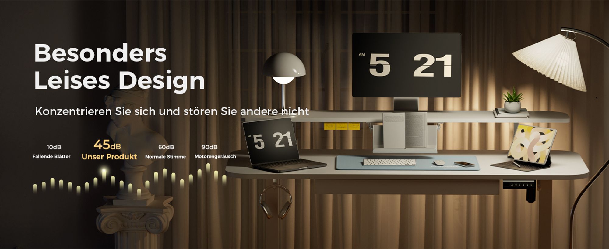 COMHOMA Schreibtisch Höhenverstellbarer Schreibtisch Elektrischer, 120x60cm elektrischer mit Schubladen, Monitorständer, Tablet-Ständer und Mauspad