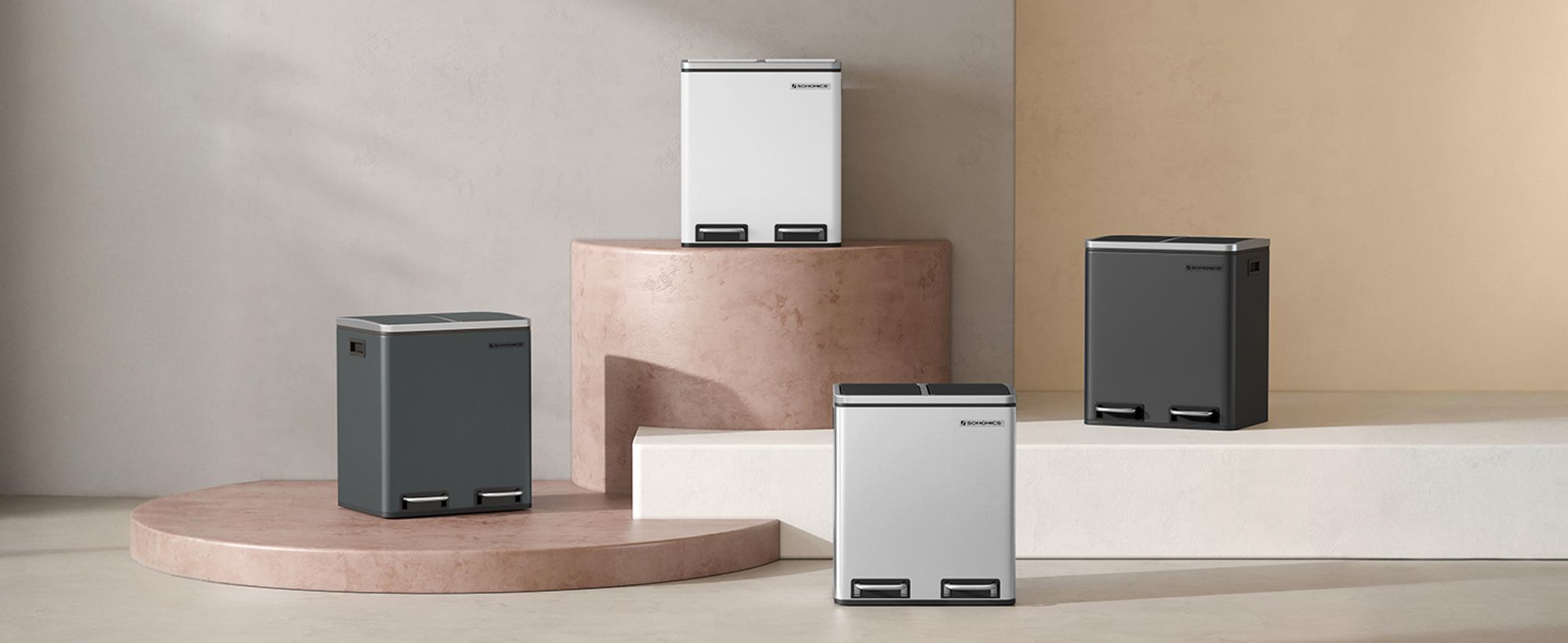 SONGMICS Mülleimer 30L Treteimer 2 x15L Edelstahl Abfalleimer mit Trennsysteme und 2 Inneneimer LTB30H