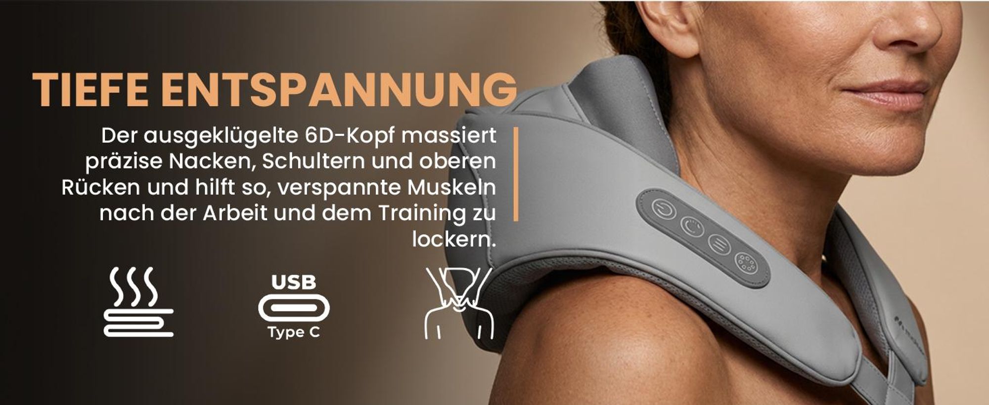 Nackenmassagegerät Rücken Nacken Shiatsu kabellos Massage Gürtel Erwärmung Kneten