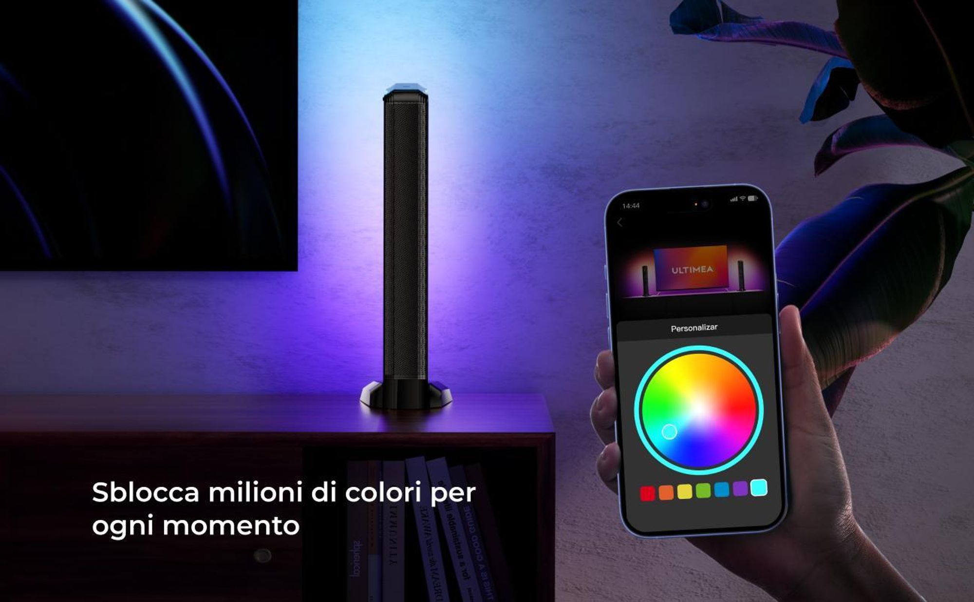 ULTIMEA Soundbar staccabile a 7,1 canali con luce RGB, sistema audio surround virtuale con subwoofer, 2 diffusori surround, 410 W
