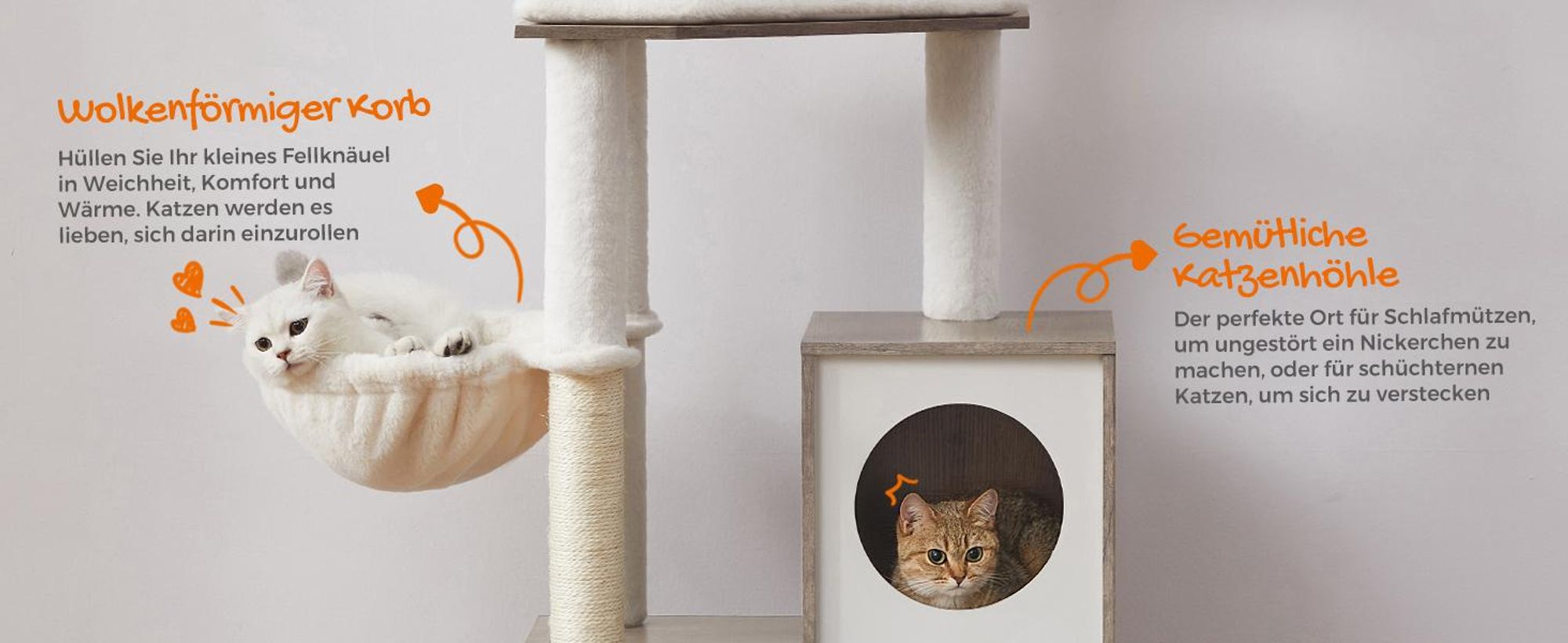 FEANDREA Kratzbaum, mit Katzenklo-Schrank abnehmbaren Plüschbällen 140cm greige