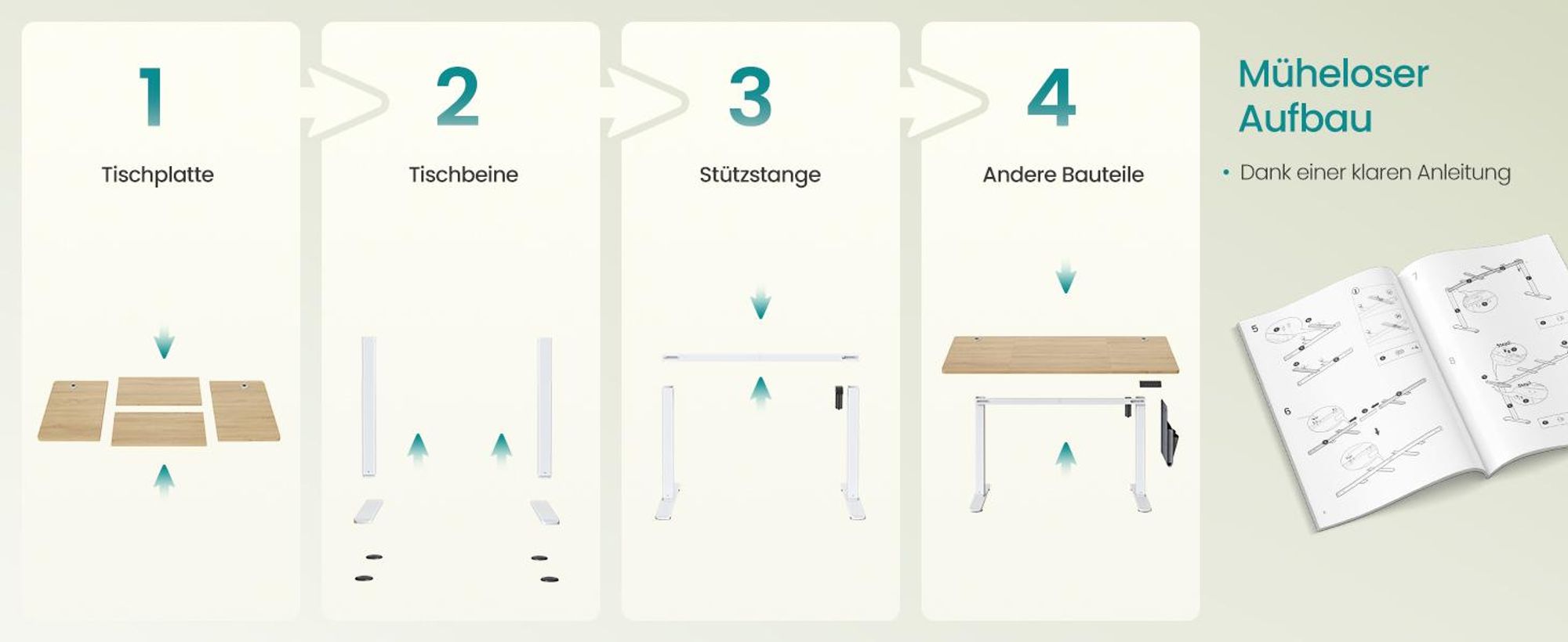 SONGMICS Höhenverstellbarer Schreibtisch, Memory-Funktion mit 4 Höhen, USB-C-Anschluss, Organizer