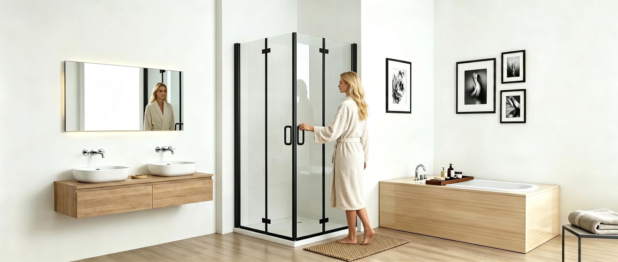 MIQU Duschkabine 90x80 x185 cm Eckeinstieg Falttür 180º Pendeltür Glas Duschwand für Dusche mit Matt Schwarz Rahmen ESG Sicherheitsglas Faltbar