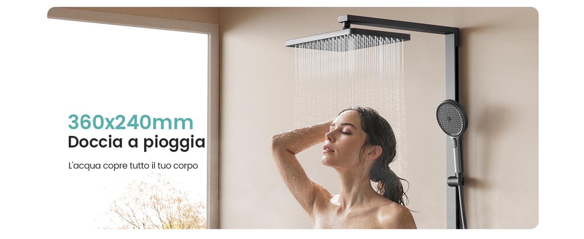 Sistema doccia EMKE con termostato, pannello doccia, doccia a pioggia 36x24cm, rubinetteria 3 in 1 per vasca e doccia per il vostro bagno moderno, KTW, antracite opaco