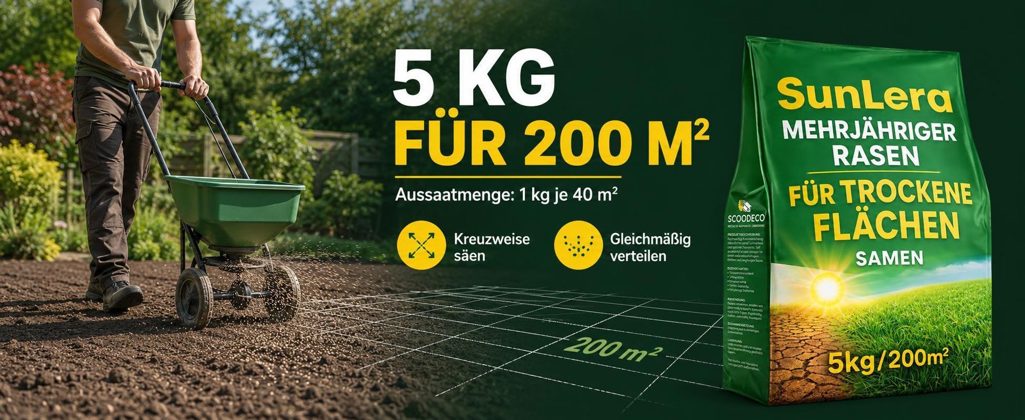 EcoDeco Rasensamen 5kg trockenresistent für Trockenrasen, sonnenexponierte Flächen und belastbare, pflegeleichte Rasenflächen