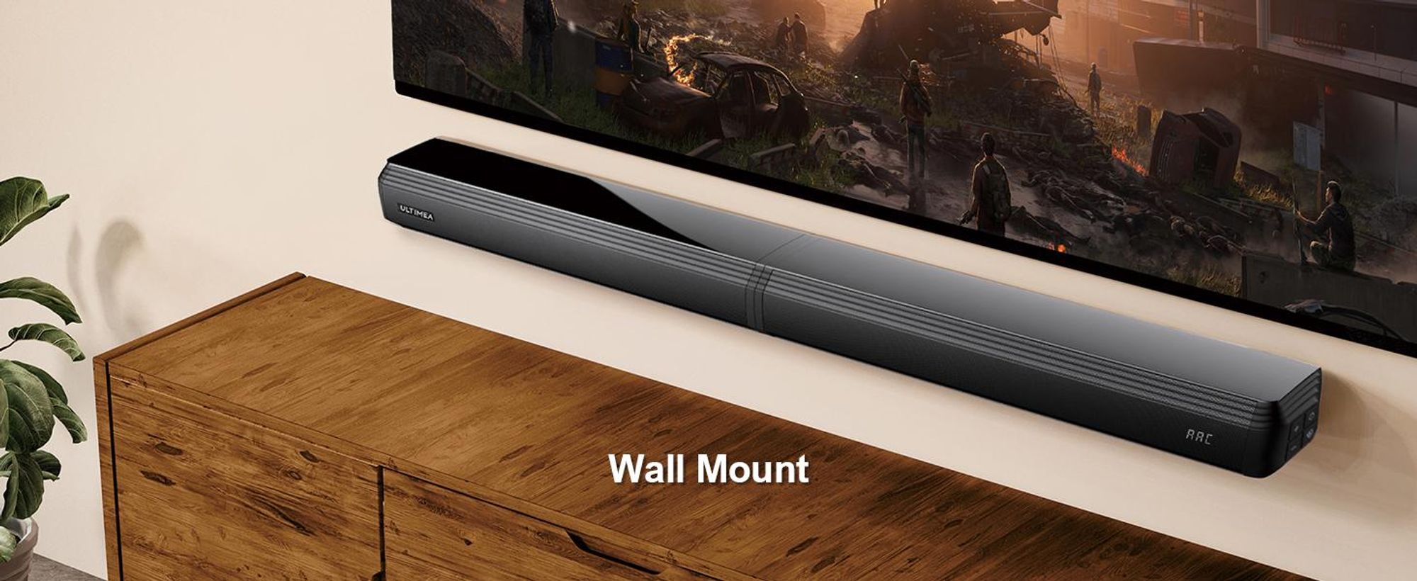 ULTIMEA Soundbar a 2.2 canali per televisori, soundbar 2-in-1 divisibile, Bluetooth® 5.3, 3 modalità EQ e bassi regolabili, ARC/Ottico/Aux, Apollo S40