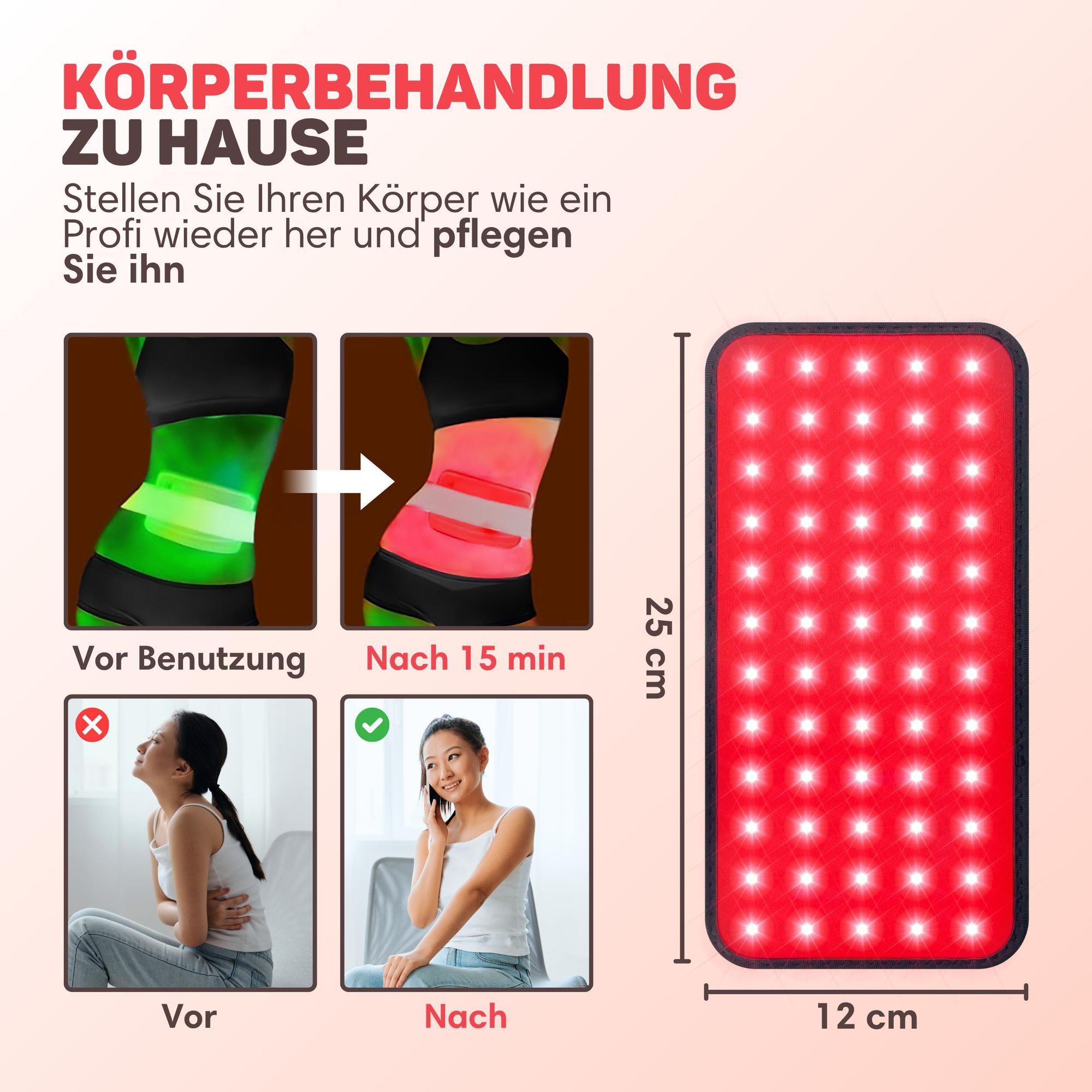 Vulpes Goods Infrarot Therapie Gürtel, Infrarottherapie, Wärmeband, Rücken, Schultern, Nacken, Beine, Rotlichttherapie (660 nm), Nahinfrarot (850 nm)