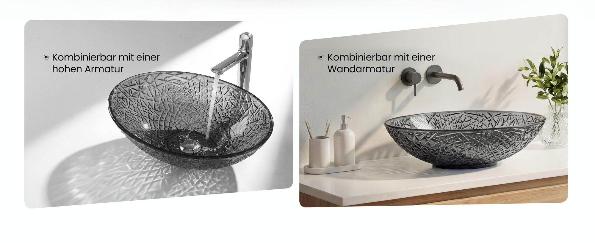 Mai & Mai Waschbecken Glas Aufsatzwaschbecken Glaswaschbecken Handwaschbecken Waschschale Oval Grau BxTxH 50,5x36x15,5 cm Minerva05