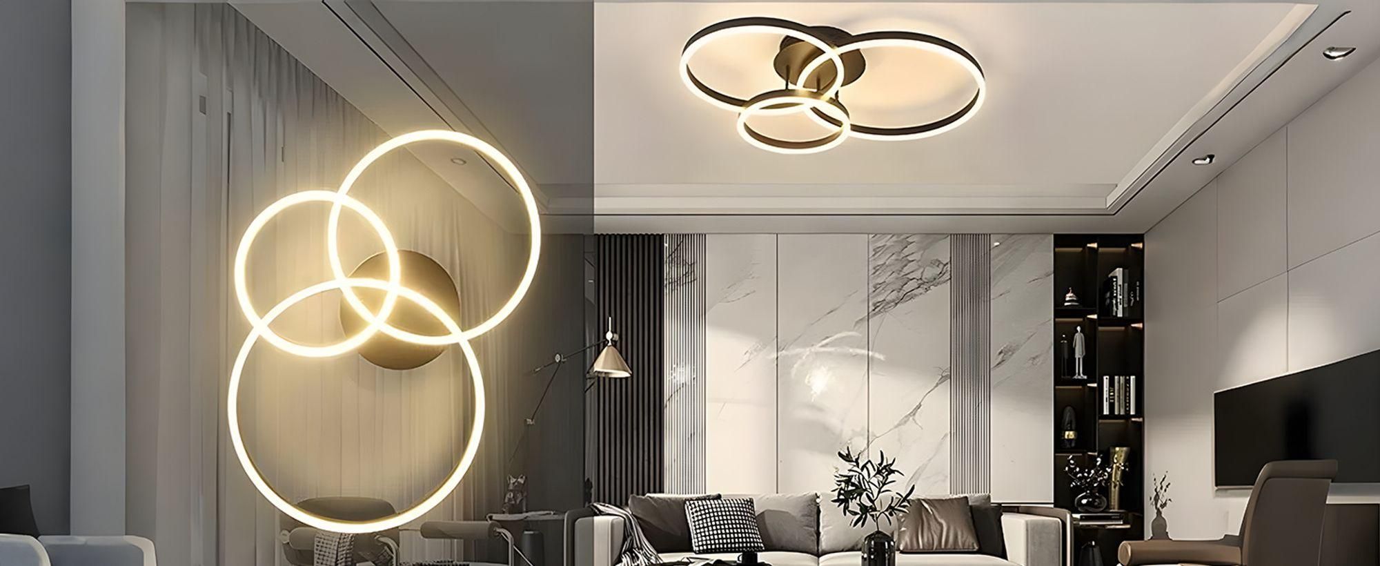 ZMH Plafoniera LED per soggiorno dimmerabile con telecomando Plafoniera a 3 cerchi moderna in nero 74W