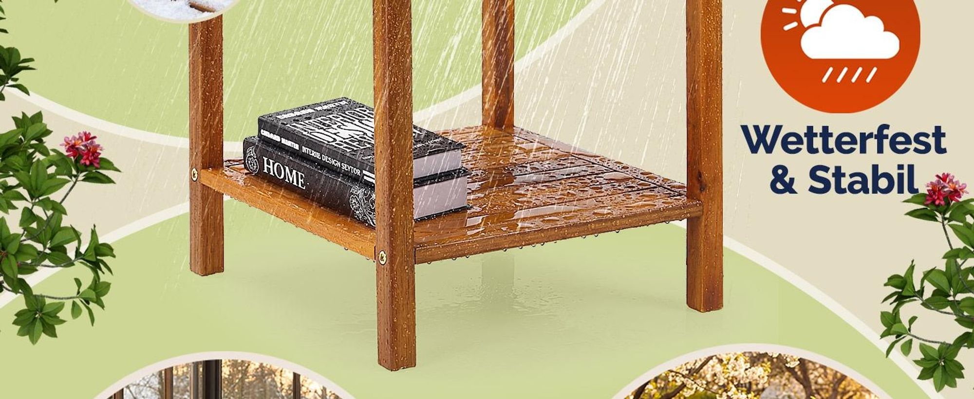CASARIA® Beistelltisch Holz wetterfest FSC® zertifiziert 2 Ablagen 80kg und 20kg Tragkraft 45x45cm Balkon Terrasse Wohnzimmer Kleiner Tisch Holztisch Akazie