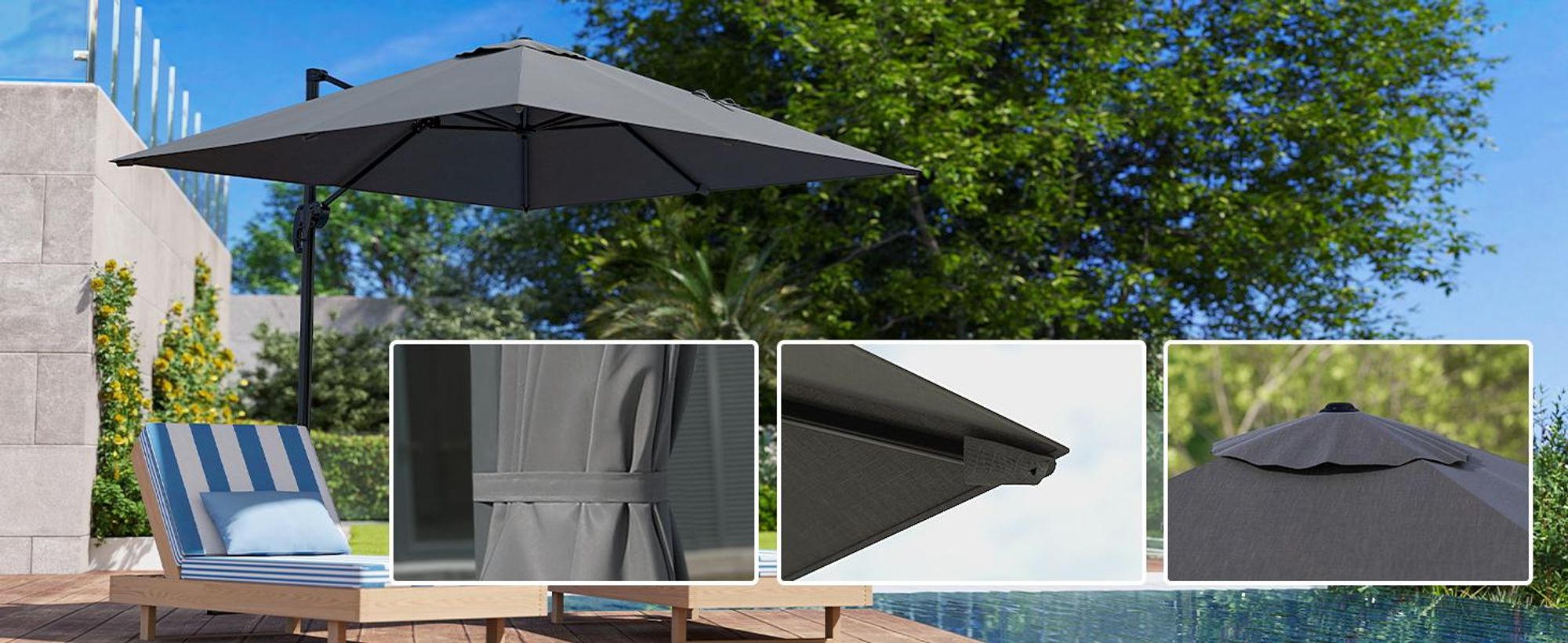 Outsunny Sonnenschirm 245x245 cm Ampelschirm neigbar Alu Grau
