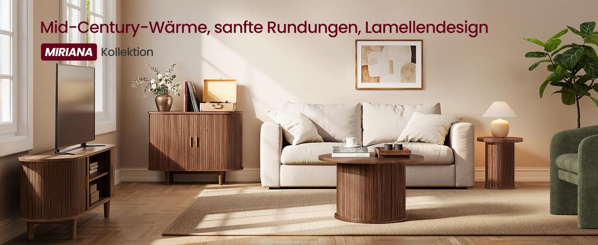 VASAGLE Sideboard mit Schiebetüren und Abgerundeten Ecken, Verstellbare Einlegeböden, 100 x 40 x 75 cm, Braun