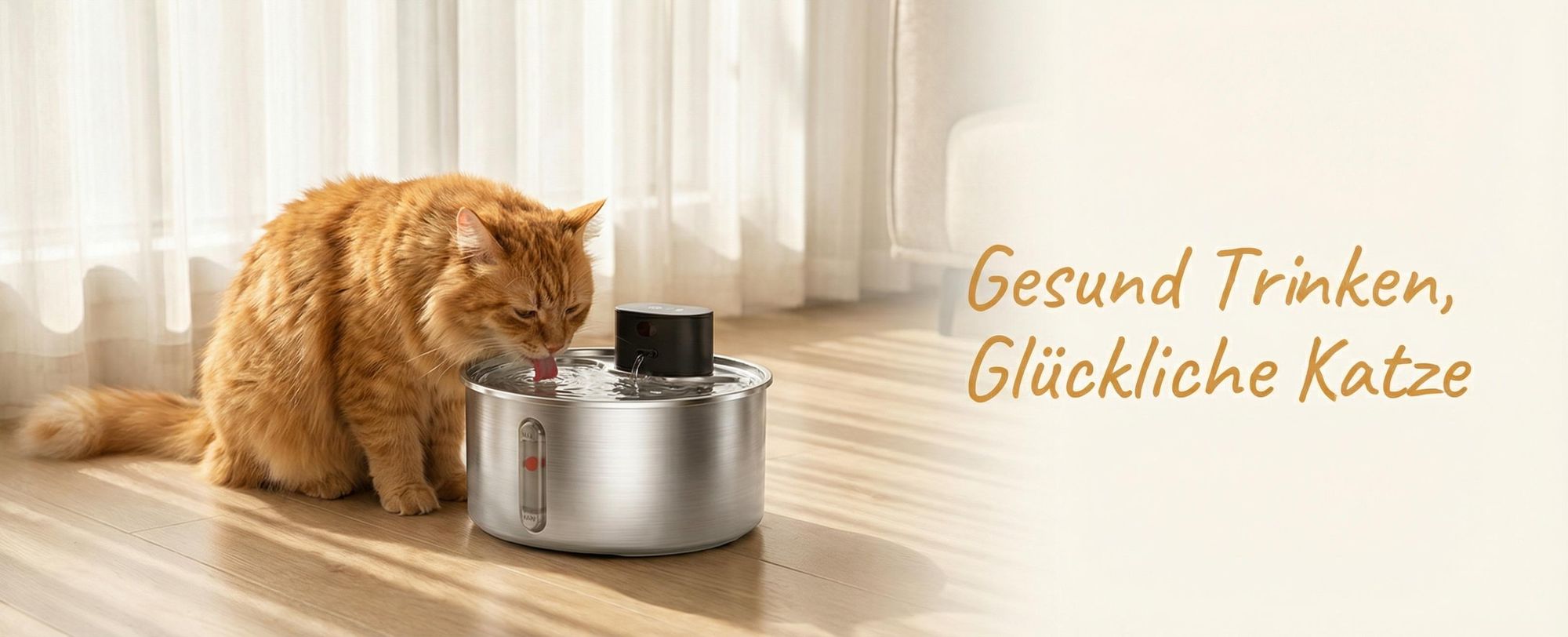 3,2L Automatischer Edelstahl Katzenbrunnen, kabellos mit Akku, Bewegungssensor & 5-Stufen Filter, flüsterleiser Wasserbrunnen für Haustiere