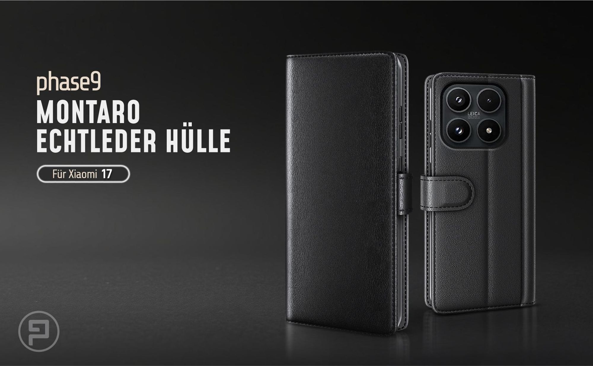 Schwarze Lederhülle für Xiaomi 17 mit Magnetschließe