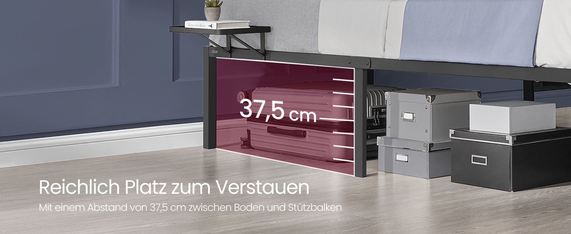 VASAGLE Doppelbettgestell, mit Aufbewahrungsregalen, 200 x 140 cm
